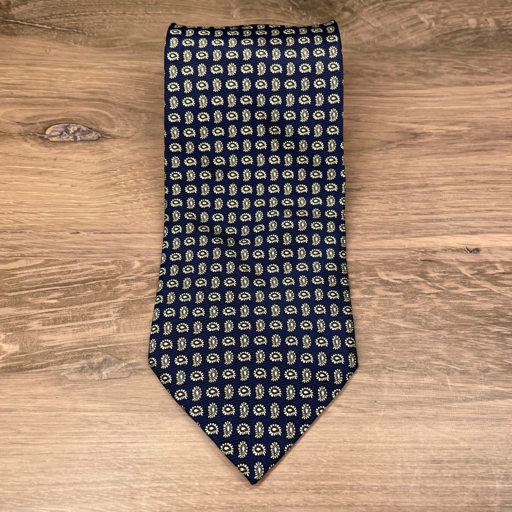 Victor Laurent Finition Main Navy Blue Paisley Silk Necktie Men Formal Accessory - Picture 2 of 7